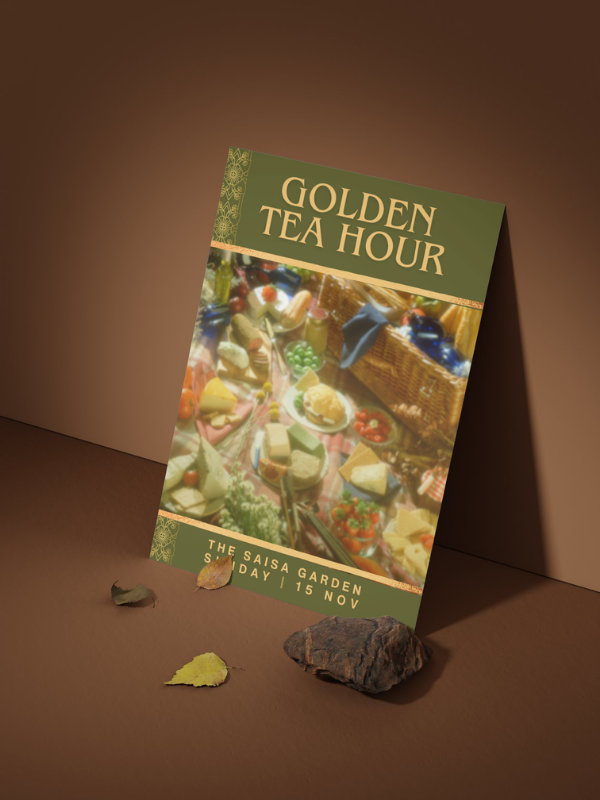 Golden afternoon tea invitation designed by rola khader