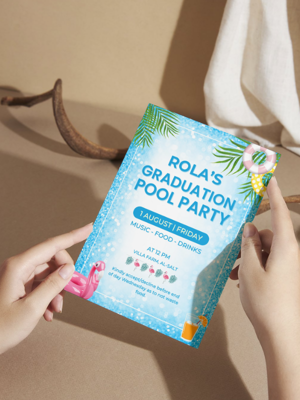 Invitation pool party for graduation celebration invitation design by rola khader